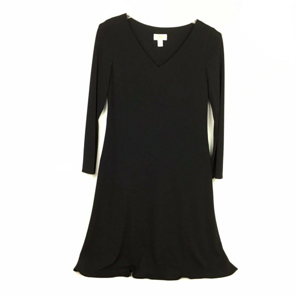Talbots 10 Black Knee Length Dress VNeck Stretch Long Sleeve Casual Workwear